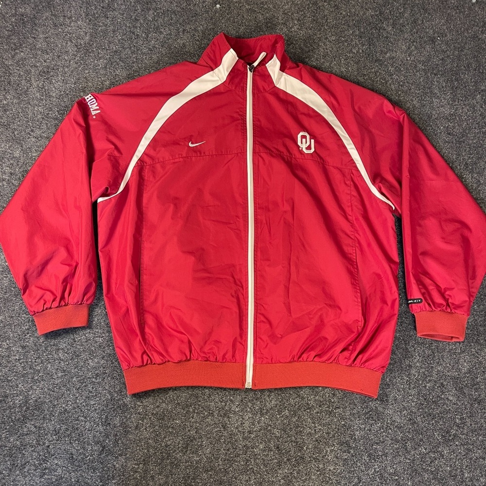 Vintage Nike OU Oklahoma Sooners Jacket Mens L Red NCAA Full Zip Windbreaker Y2K